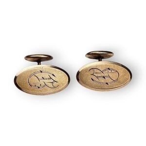 Antique Edwardian Cufflinks G Initial Monogram Gold Fill Oval Bean Back Pebon